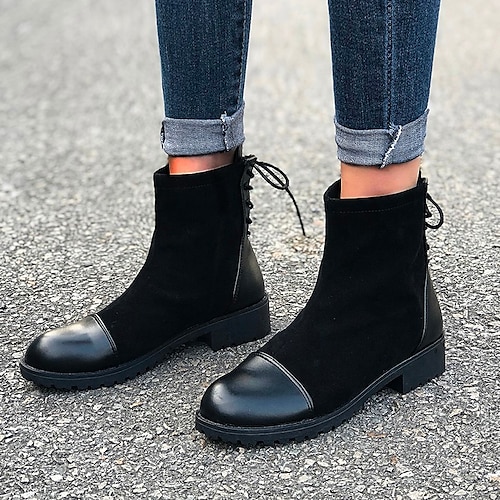 

Women's Boots Combat Boots Plus Size Booties Ankle Boots Winter Block Heel Round Toe PU Leather Suede Zipper Black