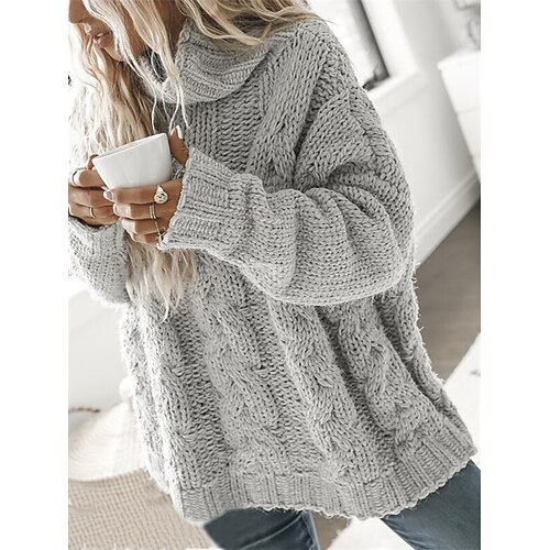 

Women's Pullover Sweater Jumper Chunky Knit Knitted Pure Color Turtleneck Stylish Casual Outdoor Daily Fall Winter White Gray S M L / Long Sleeve