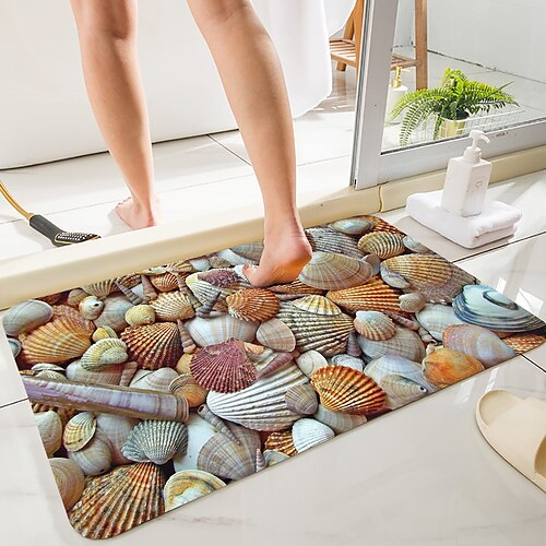 

Scallop Conch Series Digital Printing Floor Mat Modern Bath Mats Nonwoven / Memory Foam Novelty Bathroom