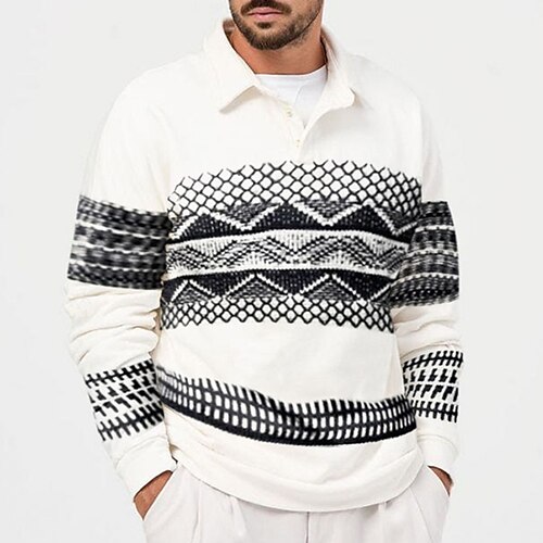 

Men's Collar Polo Shirt Golf Shirt Graphic Patchwork Turndown White 3D Print Outdoor Street Long Sleeve Zipper Print Clothing Apparel Fashion Casual Breathable