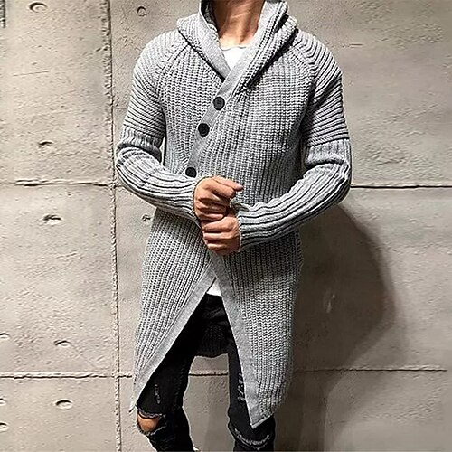 

Men's Sweater Cardigan Sweater Ribbed Knit Long Knitted Solid / Plain Color Hooded Warm Ups Modern Contemporary Daily Wear Going out Clothing Apparel Winter Spring & Fall Black Dark Gray M L XL