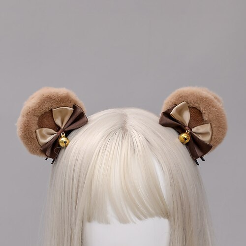 

Handmade Cute lolita Hair Accessories Side Clip jk Animal Ear Hairpin Double Bow Bear Ear Pair Clip