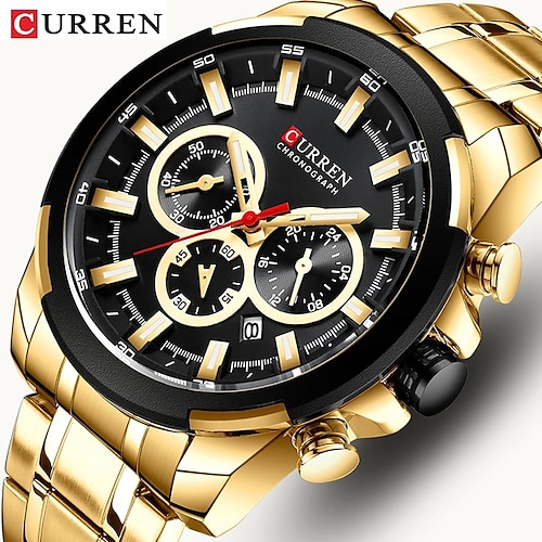 

CURREN Mens Watches Top Brand Big Dial Men's WristWatches Sport Chronograph Quartz Gold Golden Watch