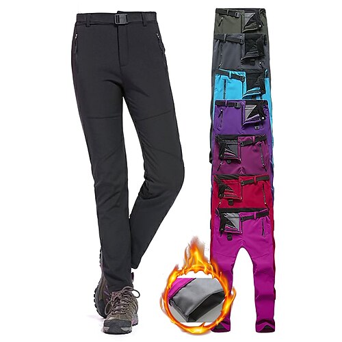 Women's Hiking Pants Trousers Fleece Lined Pants Softshell Pants Winter Outdoor Slim Fit Thermal Warm Fleece Lining Waterproof Windproof Pants / Trousers Bottoms Black Red Spandex Camping / Hiking