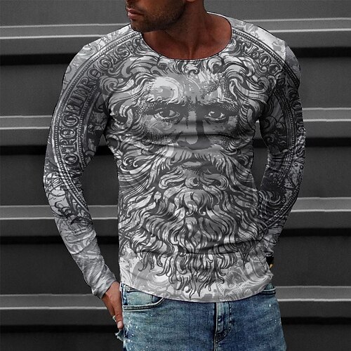 

Men's T shirt Tee Tee Graphic Round Neck Light gray Long Sleeve 3D Print Casual Daily Print Tops Fashion Designer Comfortable Big and Tall