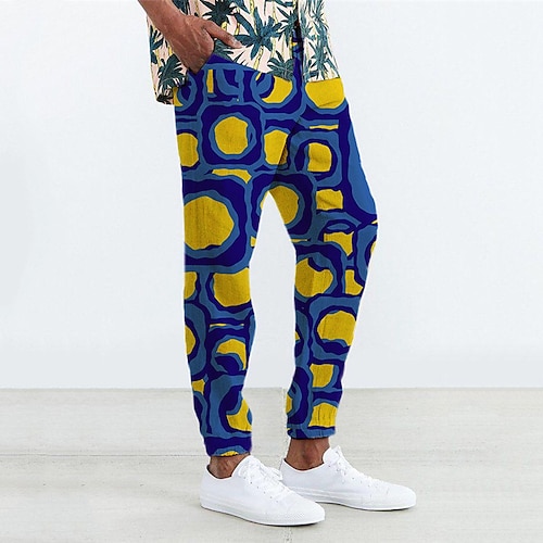 

Men's Joggers Trousers Beach Pants Drawstring Elastic Waist 3D Print Graphic Prints Comfort Breathable Sports Outdoor Casual Daily Streetwear Designer Blue Micro-elastic / Elasticity
