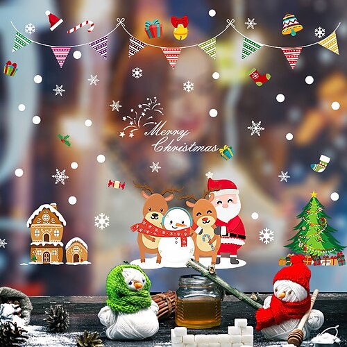 

Christmas Cartoon Wall Stickers Decorative Wall Stickers PVC Home Decoration Wall Decal Wall Decoration Glass Window Decoration / Removable Wall Stickers for bedroom living