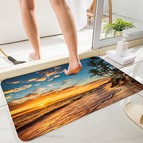 

Sunset Beach Series Digital Printing Floor Mat Modern Bath Mats Nonwoven / Memory Foam Novelty Bathroom