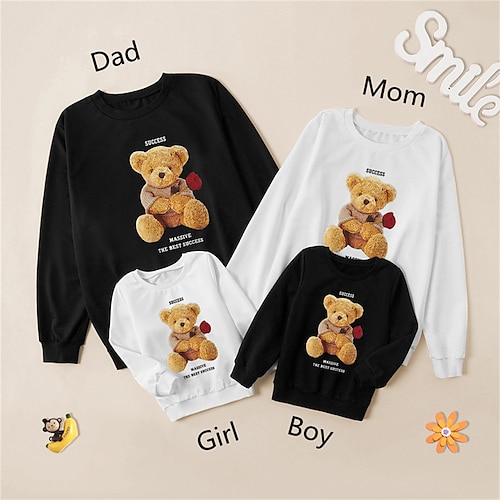 

Family Look Sweatshirt Letter Bear Rose Print Multicolor Long Sleeve Adorable Matching Outfits / Spring / Fall