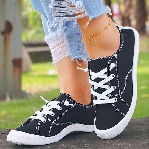

Women's Sneakers Daily Canvas Shoes Lace-up Flat Heel Round Toe Casual Canvas Lace-up Solid Colored Light Pink Light Blue Green