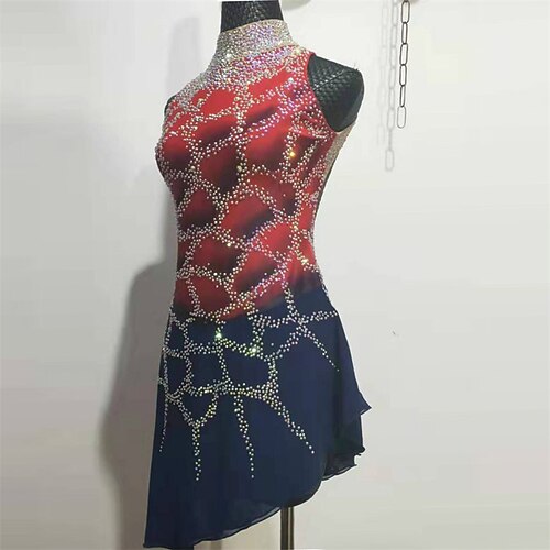 

Figure Skating Dress Women's Girls' Ice Skating Dress Red Spandex High Elasticity Training Competition Skating Wear Handmade Crystal / Rhinestone Sleeveless Ice Skating Figure Skating / Winter