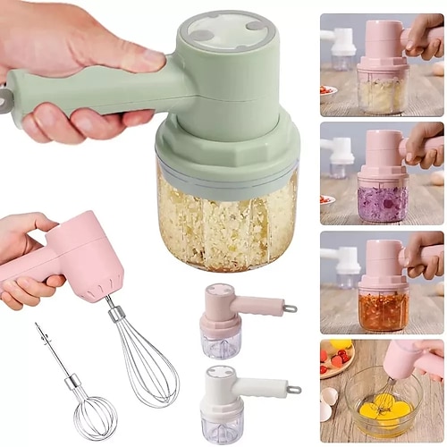 

3 in 1 Kitchen Electric Blender Garlic Crusher Automatic Egg Beater Milk Cream Blender USB Rechargeable Food Blender