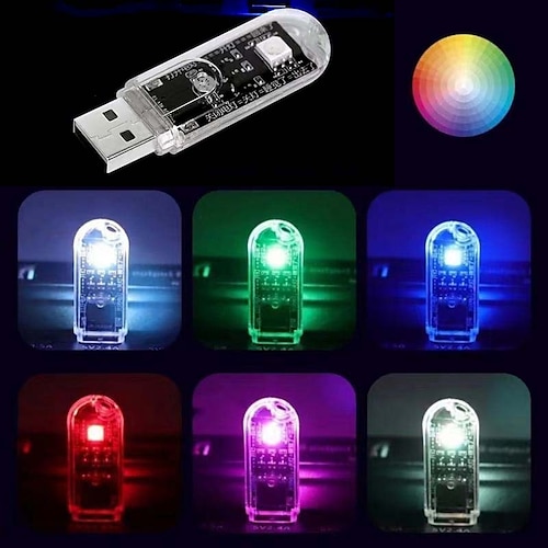 

OTOLAMPARA 2pcs Mini USB LED Car Light Auto Interior Atmosphere Light Decorative Lamp Ai Voice Control PC Auto Colorful Light Car Accessory