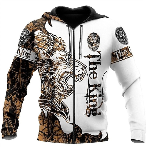 

Men's Unisex Full Zip Hoodie Jacket Brown Hooded Animal Patterned Graphic Prints Zipper Print Sports Outdoor Daily Sports 3D Print Streetwear Designer Casual Spring Fall Clothing Apparel Hoodies