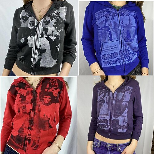 

Spicy Girls Punk & Gothic Y2K Year 2000 Zip-Up Hoodie Women's Japanese Cosplay Costumes Black / Ink Blue / Red People / Jacket