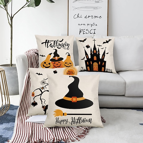 

Halloween Party Double Side Cushion Cover 4PC Soft Decorative Square Cushion Case Pillowcase for Bedroom Livingroom Sofa Couch Chair Superior Quality Machine Washable