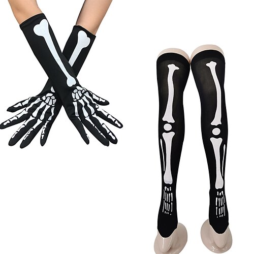 

1Set of Socks and Gloves Halloween Cosplay Bone Gloves&Socks Sets Two Pieces Suit Black Ghost Claw Gloves Adult Cosplay Dress Up Horror Props Men's Women's
