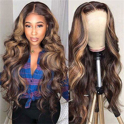 

13x4 HD Highlight Wig Ombre Lace Front Wig Colored Body Wave Human Hair Wigs for Women