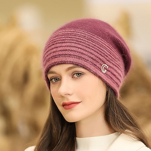 

Women's Hat Beanie / Slouchy Black Purple Wine Outdoor Home Daily Knit Letter Stripe Portable Windproof Comfort