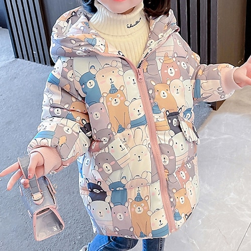 

Kids Girls' Down Coat Outerwear Animal Cartoon Long Sleeve Coat Daily Active Cute Pink Dusty Rose White Winter Fall 2-6 Years