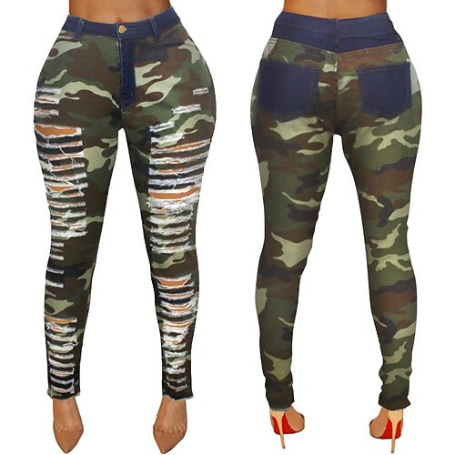 

Women's Tights Pants Trousers Leggings Trousers Camo High Waist Fashion Casual Office Daily Ripped Stretchy Full Length Camouflage S M L XL XXL / Slim