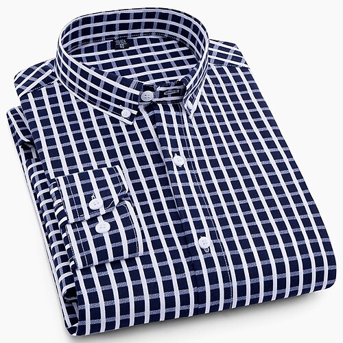 

Men's Dress Shirt Solid Color Plaid Turndown Blue Red Outdoor Casual Long Sleeve Button-Down Clothing Apparel Casual / Sports