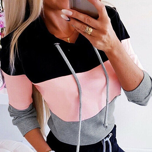 

Women's Loungewear Top Nighty Stripe Fashion Sport Comfort Home Street Airport Polyester Breathable Hoodie Long Sleeve Spring Fall Black Dark Gray