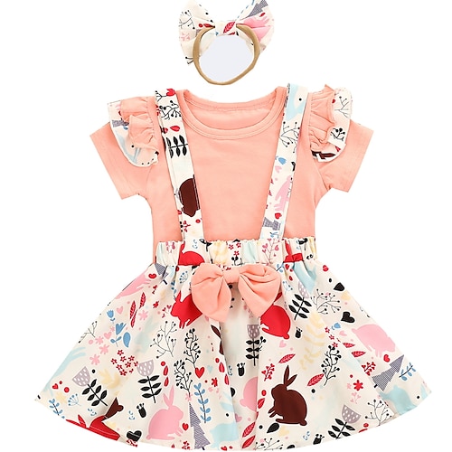 

Kids Girls' T-shirt Skirt Clothing Set 3 Pieces Short Sleeve Green Pink Light Green Cartoon Street Vacation Casual Sweet 2-6 Years