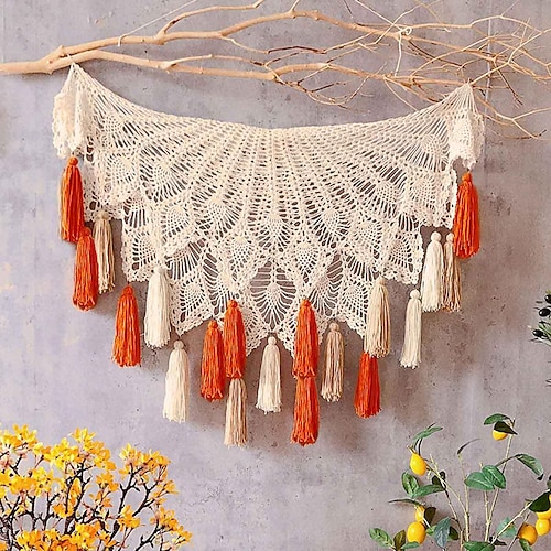 

Cotton Thread Weaving Tapestry Bohemian Hollow Tassel Wall Decoration Pendant Multi-purpose