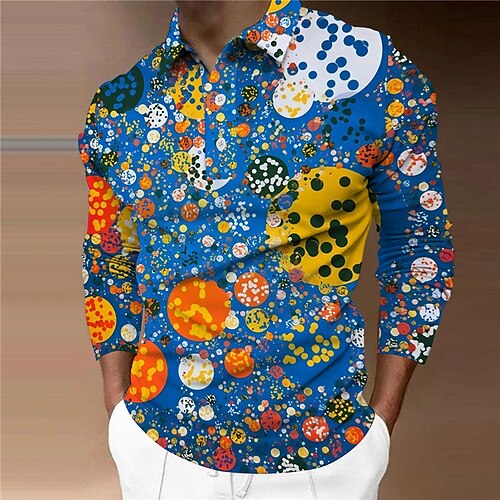 

Men's Collar Polo Shirt Golf Shirt Interstellar Turndown Blue 3D Print Outdoor Street Short Sleeves Zipper Print Clothing Apparel Fashion Designer Casual Breathable / Summer / Spring / Summer