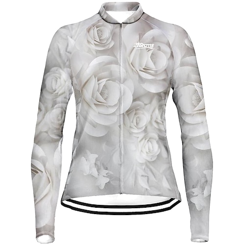 

21Grams Women's Cycling Jersey Long Sleeve Bike Top with 3 Rear Pockets Mountain Bike MTB Road Bike Cycling Breathable Quick Dry Moisture Wicking Reflective Strips Grey Floral Botanical Polyester