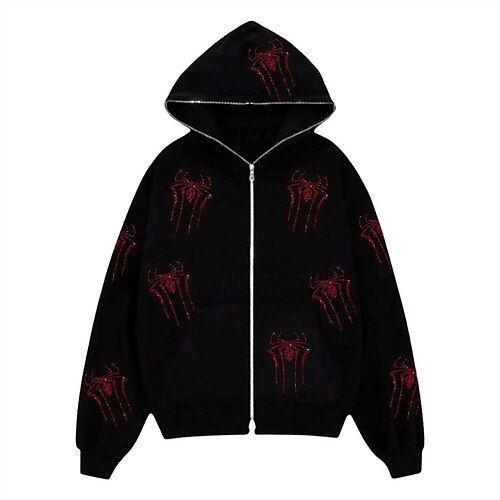 

Women's Casual Jacket Windproof Warm Outdoor Street Daily Vacation Zipper Print Zipper Hoodie Fashion Casual Street Style Spider Regular Fit Outerwear Long Sleeve Winter Fall Black S M L XL