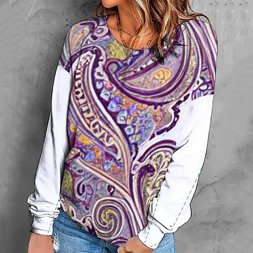 

Women's Sweatshirt Pullover Retro Purple Graphic Geometric Tie Dye Casual Round Neck Long Sleeve S M L XL 2XL 3XL / Winter