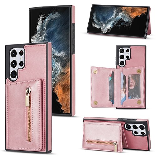 

Phone Case For Samsung Galaxy Wallet Card A53 S22 Ultra Plus S21 FE S20 A52 Note 20 Ultra A71 Wallet Zipper Full Body Protective Solid Colored PU Leather