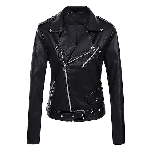 

Women's Faux Leather Jacket Waterproof Windproof Outdoor Street Daily Going out Zipper Pocket Zipper Lapel Fashion Chic & Modern Street Style Solid Color Regular Fit Outerwear Long Sleeve Winter Fall