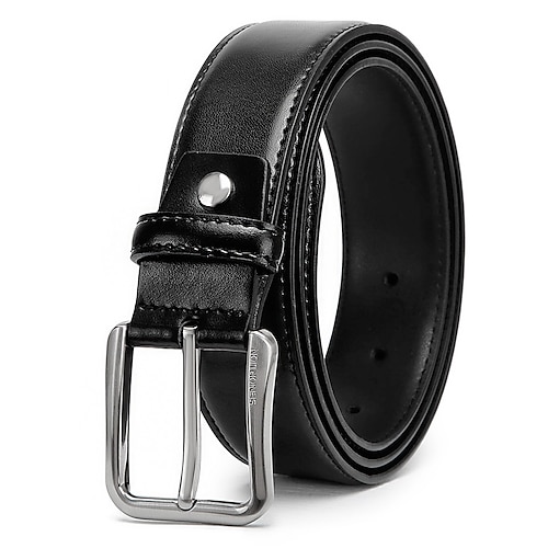 

Men's Unisex Leather Belt Genuine Leather Cowhide Prong Buckle Plain Casual Cowboy Gift Daily Dark Gray Silver