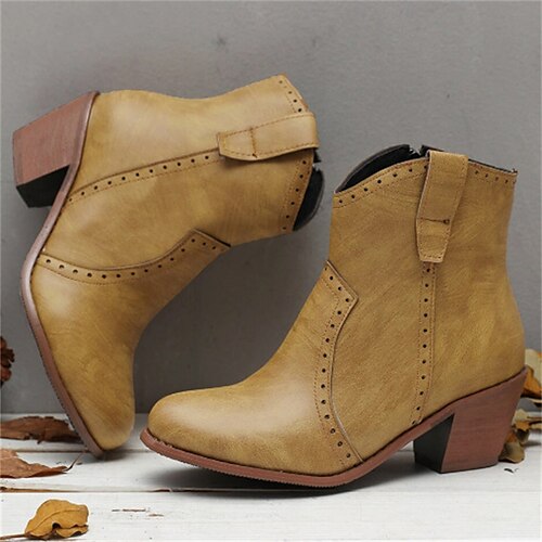

Women's Boots Plus Size Heel Boots Booties Ankle Boots Chunky Heel Round Toe Elegant Casual Minimalism Outdoor Daily PU Leather Zipper Fall Winter Solid Colored Yellow