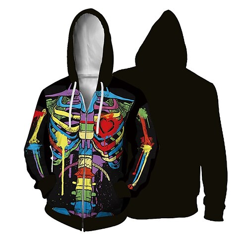 

Men's Unisex Full Zip Hoodie Jacket Hooded Graphic Prints Skeleton Zipper Print Sports Outdoor Daily Sports 3D Print Basic Streetwear Casual Hoodies Sweatshirts Long Sleeve Black
