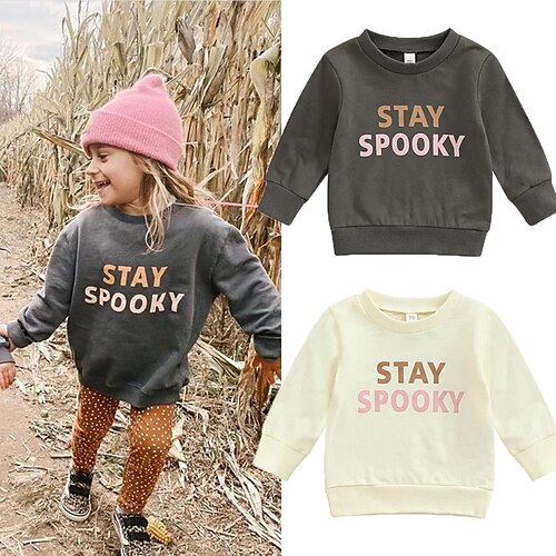 

Kids Girls' Sweatshirt Letter Outdoor 3D Print Long Sleeve Crewneck Sports 3-12 Years Winter Beige Gray