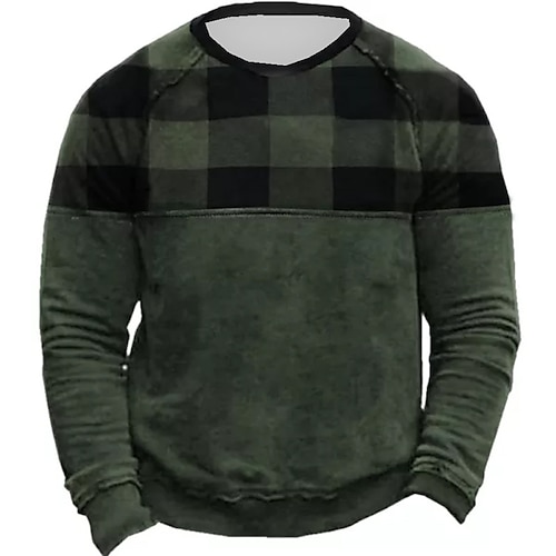 

Men's Unisex Sweatshirt Pullover Army Green Crew Neck Graphic Prints Tartan Patchwork Print Daily Sports Holiday 3D Print Streetwear Designer Casual Spring & Fall Clothing Apparel Hoodies