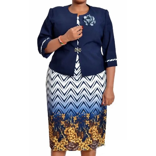 

Women's Plus Size Work Dress Print Crew Neck Print 3/4 Length Sleeve Fall Winter Work Formal Knee Length Dress Formal Work Dress