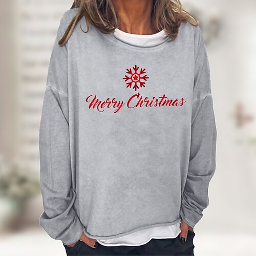 

Women's Pullover Crew Neck Letter Snowflake Print Christmas Casual Daily Hot Stamping Basic Casual Christmas Clothing Apparel Hoodies Sweatshirts Loose Fit Black Khaki