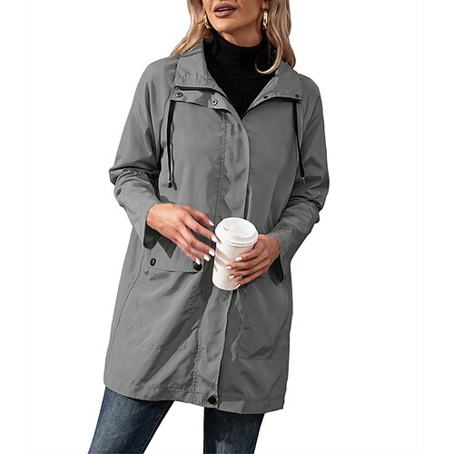 

Women's Trench Coat Windproof Warm Outdoor Street Daily Vacation Zipper Button Pocket Zipper Turndown Fashion Modern Street Style Solid Color Regular Fit Outerwear Long Sleeve Winter Fall Dark Gray