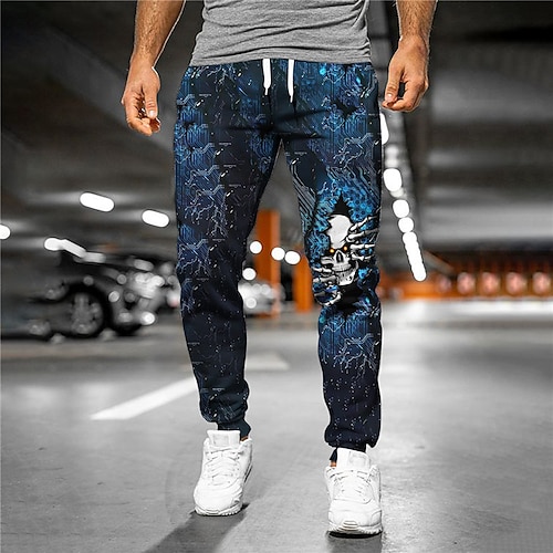 

Men's Sweatpants Joggers Trousers Side Pockets 3D Print Elastic Drawstring Design Graphic Skull Breathable Soft Daily Leisure Sports Designer Casual / Sporty Blue Micro-elastic / Elasticity