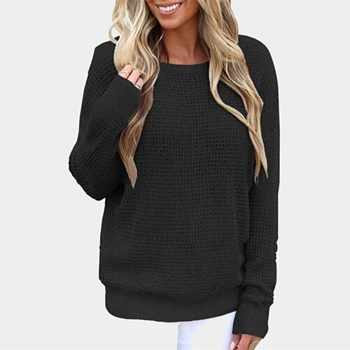 

Women's Pullover Sweater jumper Jumper Waffle Knit Knitted Pure Color Crew Neck Stylish Casual Outdoor Daily Winter Fall Khaki Gray S M L / Long Sleeve / Regular Fit / Going out