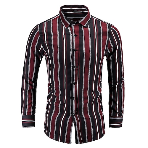 

Men's Shirt Dress Shirt Striped Classic Collar Blue Red Long Sleeve Casual Daily Tops Business Casual