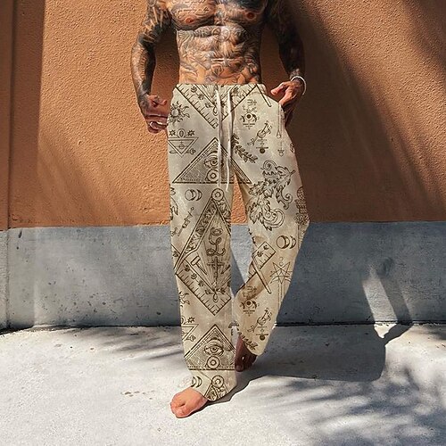 

Men's Trousers Beach Pants Pocket Drawstring Elastic Waist Graphic Prints Comfort Breathable Casual Daily Holiday Streetwear Designer Khaki / Elasticity