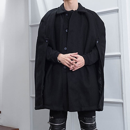 

Men's Winter Coat Peacoat Cloak / Capes Street Business Winter Fall Polyester Windproof Warm Outerwear Clothing Apparel Casual Trendy non-printing Pure Color Oversize Stand Collar Buttoned Front
