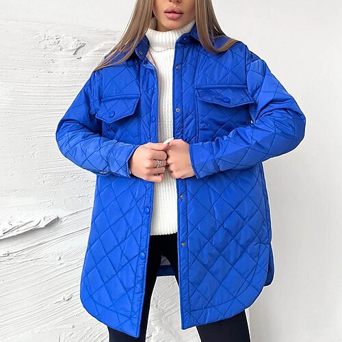 

Women's Winter Jacket Winter Coat Parka Windproof Warm Outdoor Street Daily Vacation Button Pocket Single Breasted Turndown Fashion Casual Street Style Solid Color Regular Fit Outerwear Long Sleeve