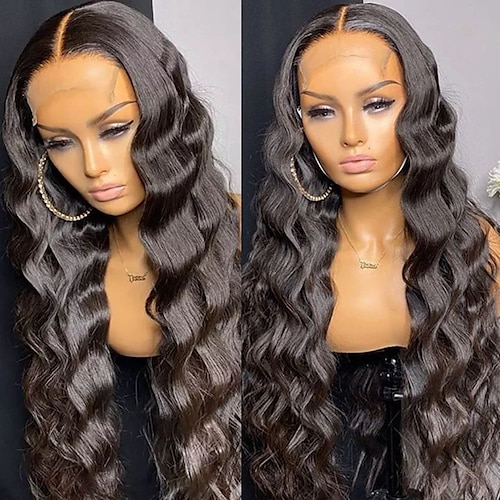 

Unprocessed Virgin Hair 13x4 Lace Front Wig Free Part Brazilian Hair Deep Wave Black Wig 130% 150% Density with Baby Hair Natural Hairline 100% Virgin With Bleached Knots Pre-Plucked For wigs for